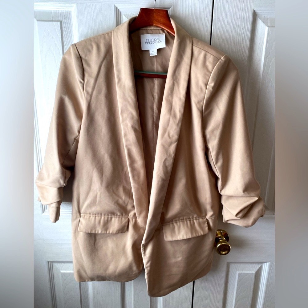 mare mare anthropologie Tan Relaxed Fit Cinch Sleeve Lightweight Open Blazer XS